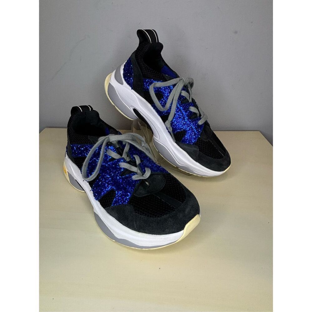 P448 Women's Shimmer Round Toe Lace Up Sneaker Shoes Blue Black Size 7